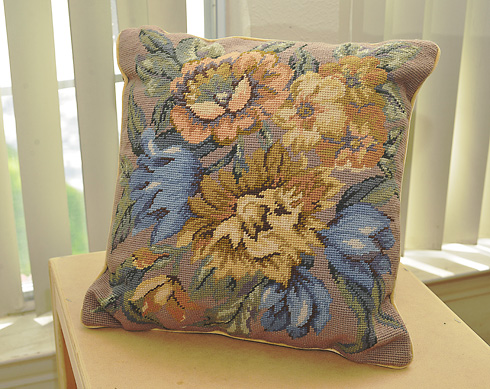 Needlepoint Pillows with Flowers. 18"x18". 100% Wool